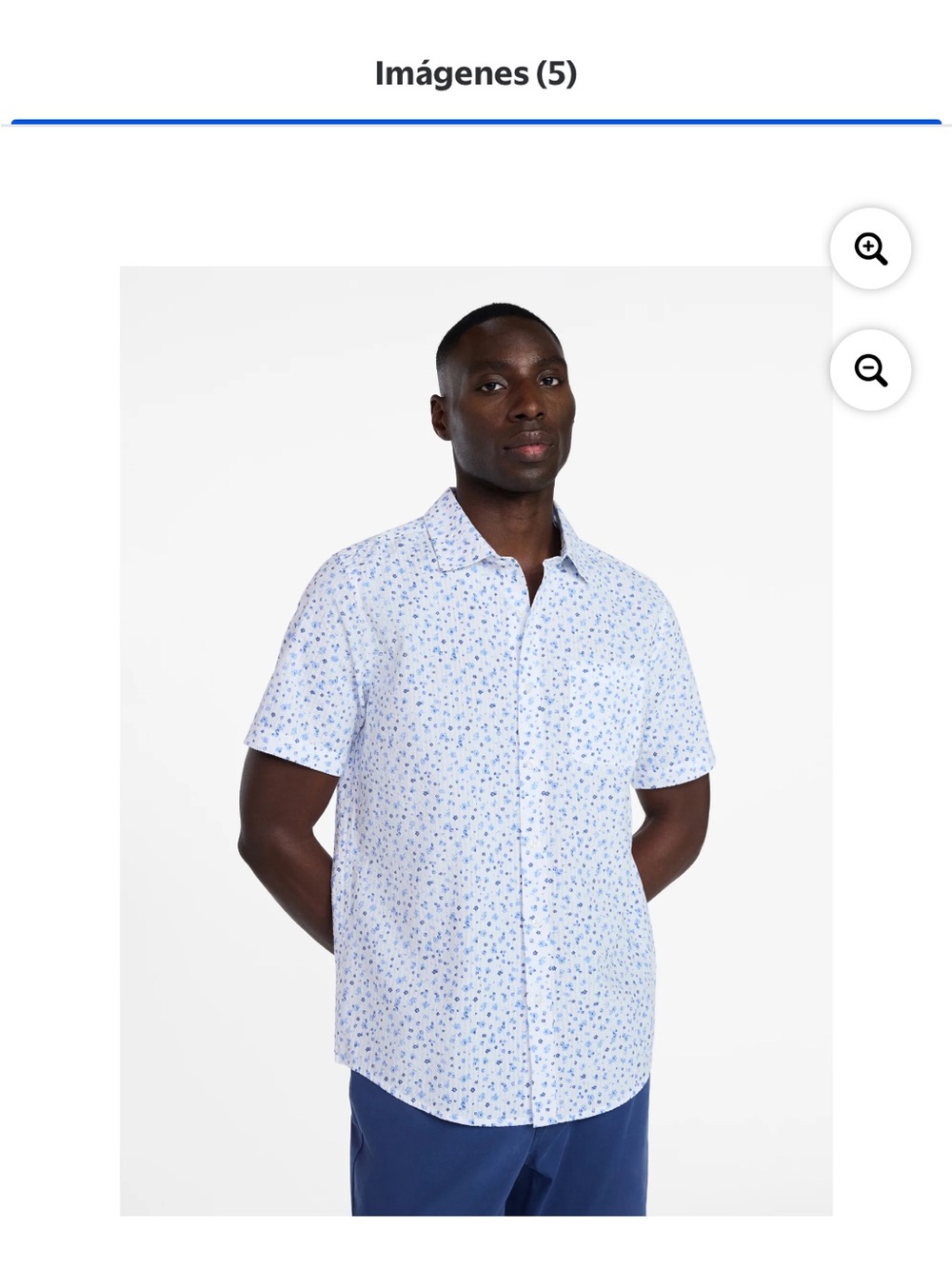 George White Short-Sleeve Button-Down Shirt with Blue Micro Floral Print